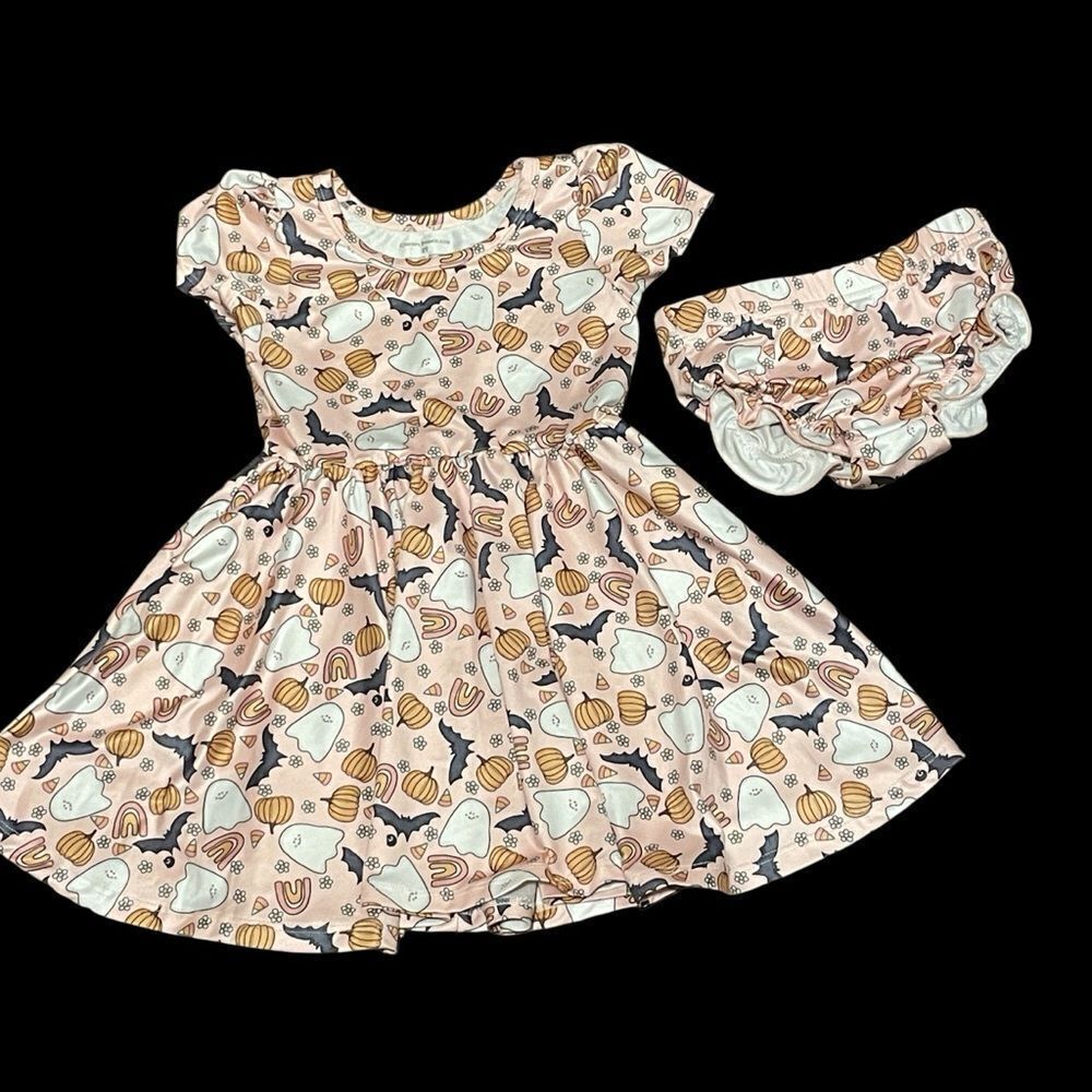 Charlie's Project Pumpkins Ghosts Bats Twirl Dress Black Pink Orange White Sz 2T